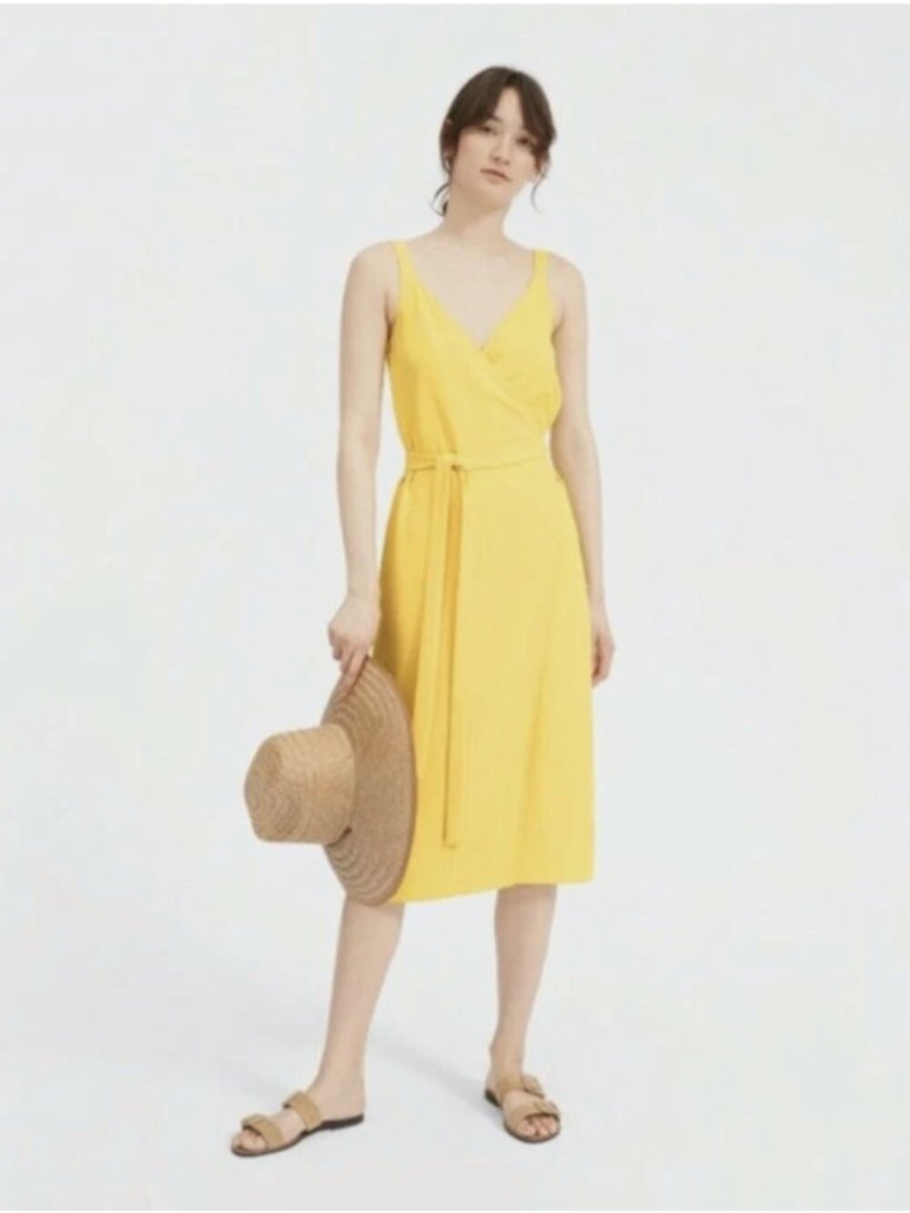 Everlane Yellow Japanese GoWeave Tank Wrap Midi Dress (6)